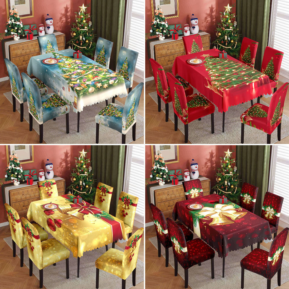 Christmas printed tablecloth, chair cover, waterproof, oil resistant, festive decoration, dining table cloth, chair cover, universal household use - V.I.P Digital Presence