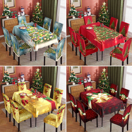 Christmas printed tablecloth, chair cover, waterproof, oil resistant, festive decoration, dining table cloth, chair cover, universal household use - V.I.P Digital Presence