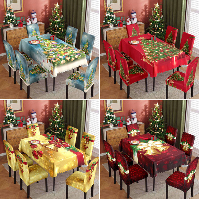 Christmas printed tablecloth, chair cover, waterproof, oil resistant, festive decoration, dining table cloth, chair cover, universal household use - V.I.P Digital Presence