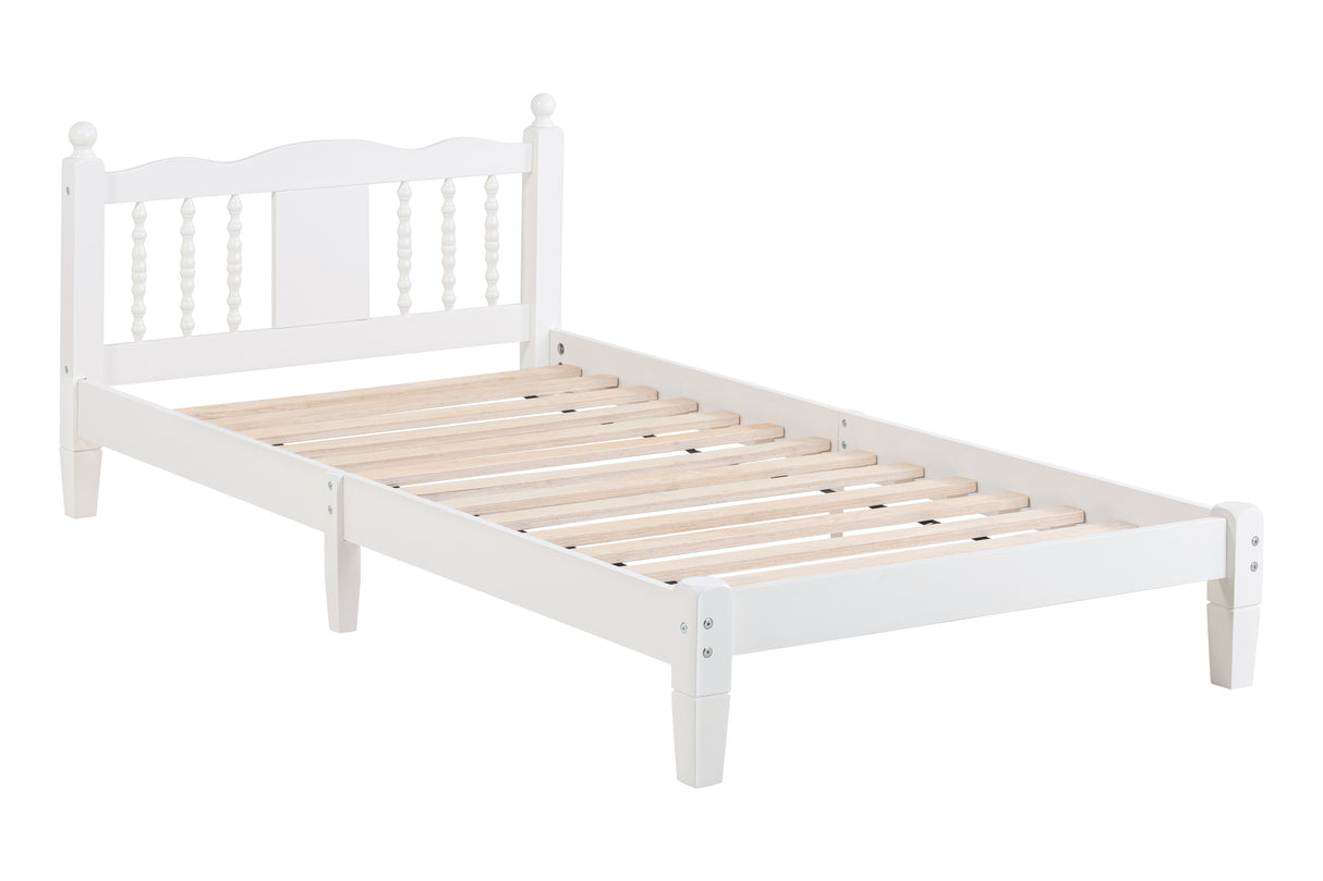 Twin Bed with Column-Decoration Headboard, with Bed Slats,White - V.I.P Digital Presence