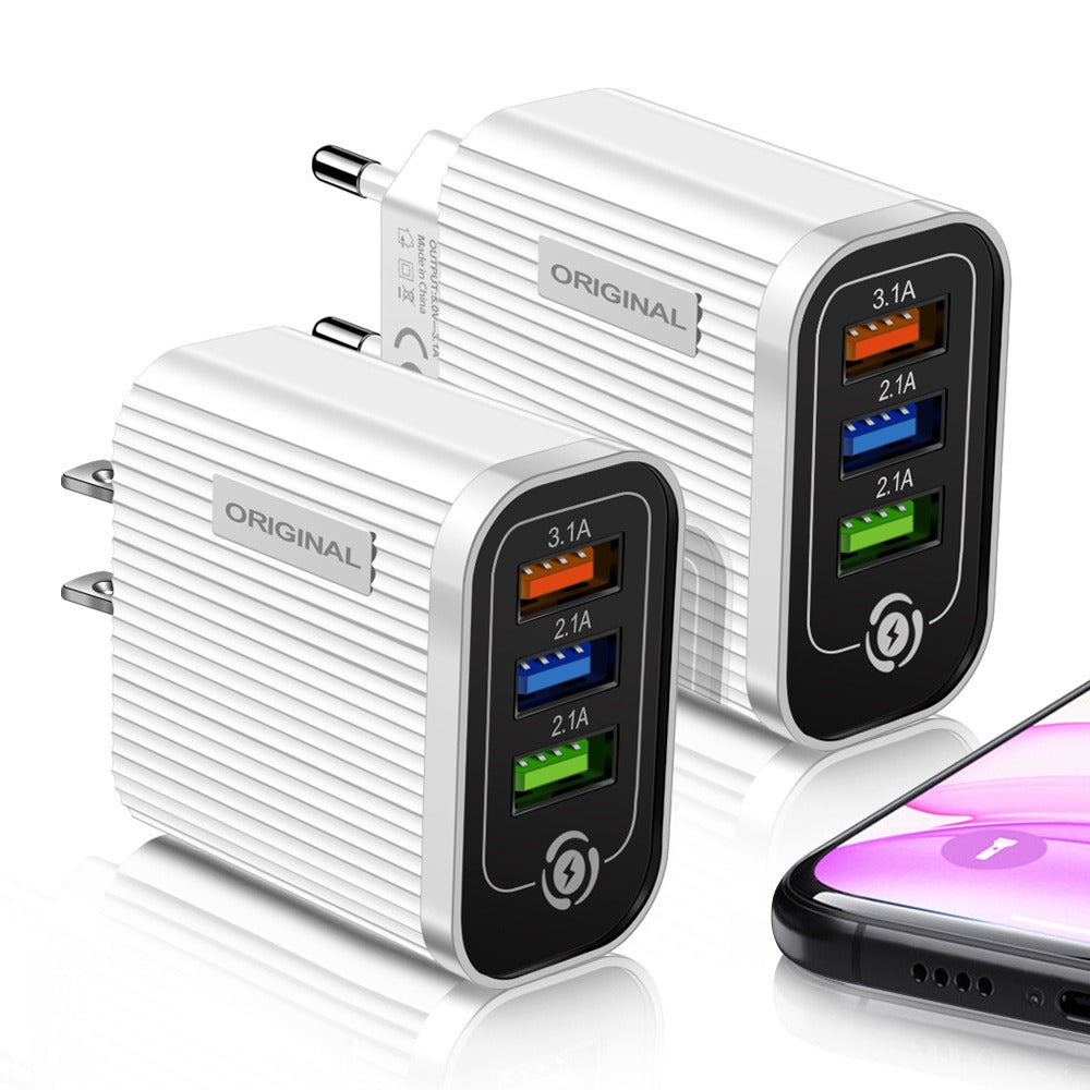 3USB-2.1A Multi Port Mobile Phone Charger Smart Travel Charging Head - V.I.P Digital Presence