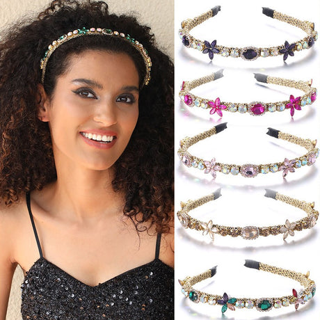 Crystal flower set with colorful glass diamond fine edge hair hoop - V.I.P Digital Presence