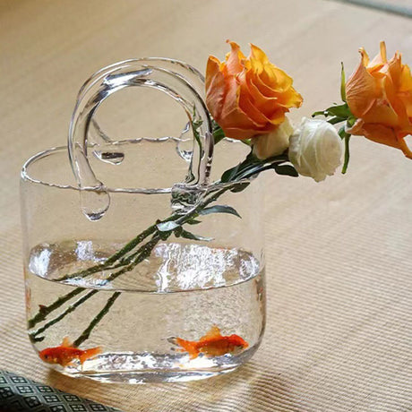 Nordic net red bag, glass vase, portable blue primary color decoration, creative light luxury living room water culture flower arrangement decoration - V.I.P Digital Presence
