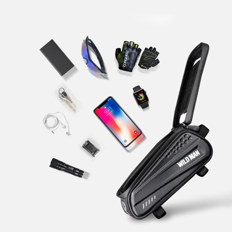 WILD MAN Hard shell bicycle bag front beam bag mountain bike phone touch screen upper tube bag saddle bag riding equipment - V.I.P Digital Presence