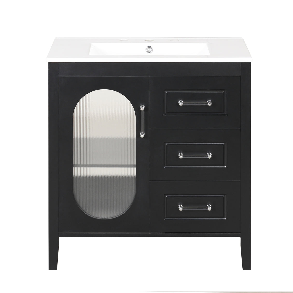 30" Bathroom Vanity with Sink, Bathroom Vanity Cabinet with Two Drawers and Door, Adjustable Shelf, Solid Wood and MDF, Black - V.I.P Digital Presence