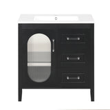 30" Bathroom Vanity with Sink, Bathroom Vanity Cabinet with Two Drawers and Door, Adjustable Shelf, Solid Wood and MDF, Black - V.I.P Digital Presence