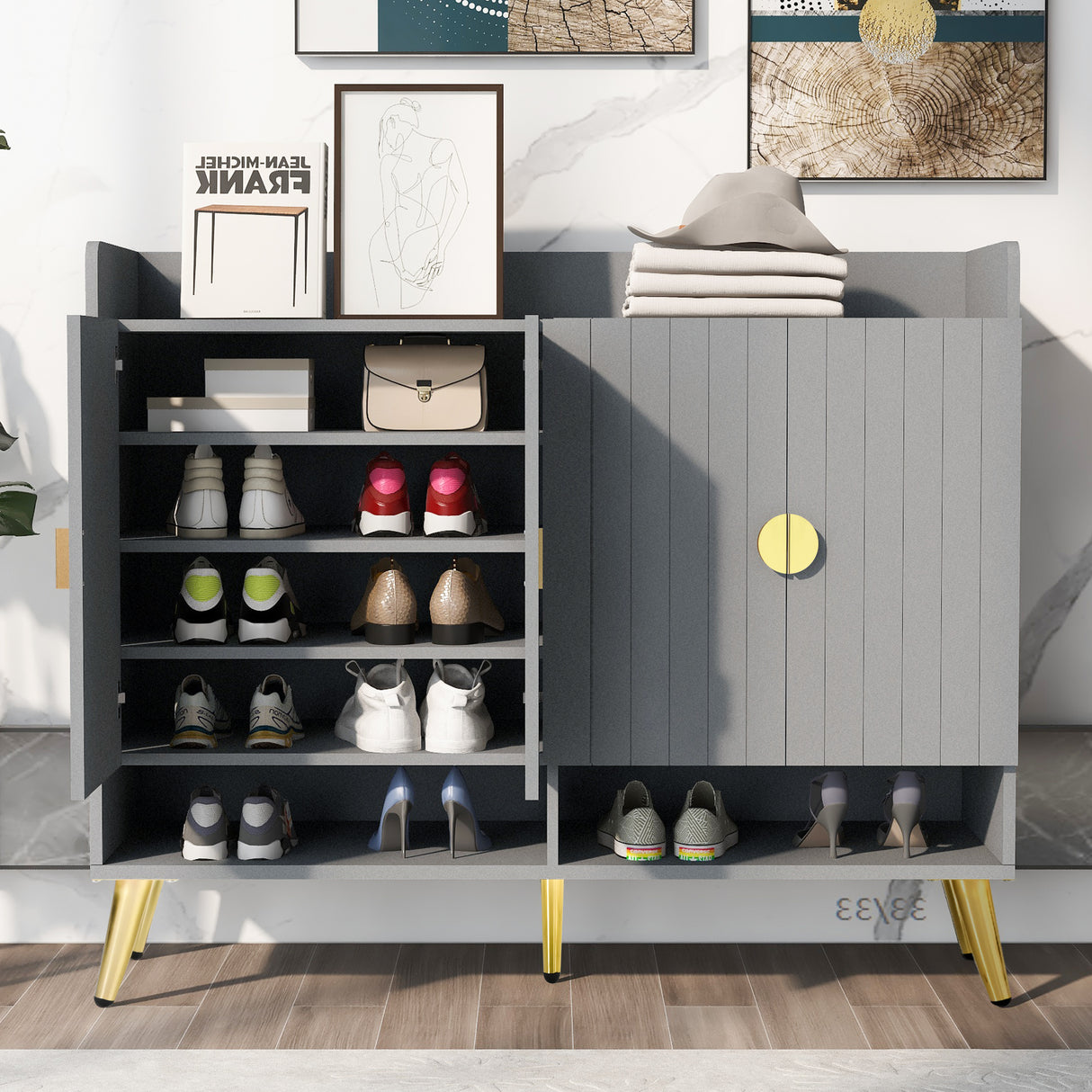 U-Can shoe cabinet with door, 11 layer shoe cabinet with adjustable shelves, modern wooden shoe cabinet (matte surface) - V.I.P Digital Presence