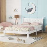 Twin Bed with Button-Decoration Headboard, with Bed Slats,White - V.I.P Digital Presence