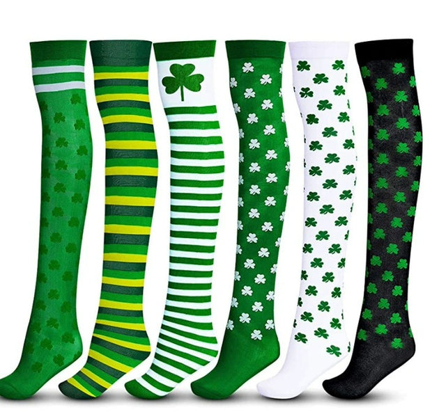 Irish Festival Green Trefoil Stockings Over the Knee Socks St Patrick's Day Party Striped Socks - V.I.P Digital Presence
