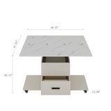 Modern lift coffee table, living room with 4 chairs, expandable 1 hidden storage space+2 drawers, folding dining table - V.I.P Digital Presence