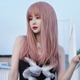 Wig Female Long Hair Full Head Set Type Net Red Long Straight Hair Air Bangs Pink Wig Set Fashion Wig - V.I.P Digital Presence