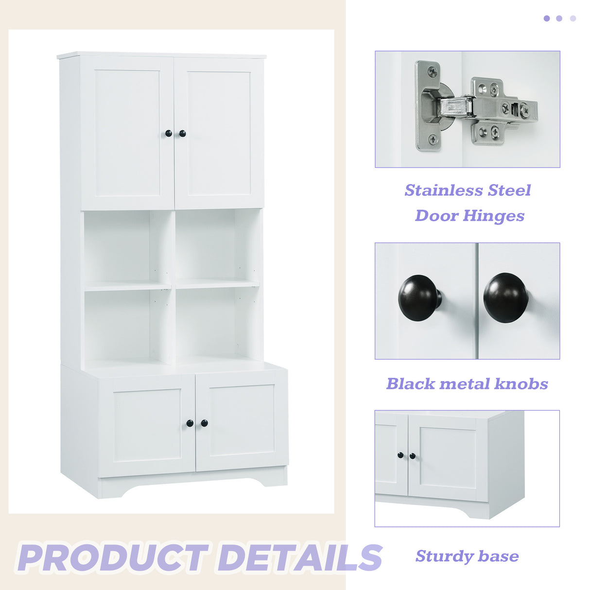 Bathroom storage cabinet, 4-door independent cabinet, adjustable shelf, open multi-layer shelf, white - V.I.P Digital Presence