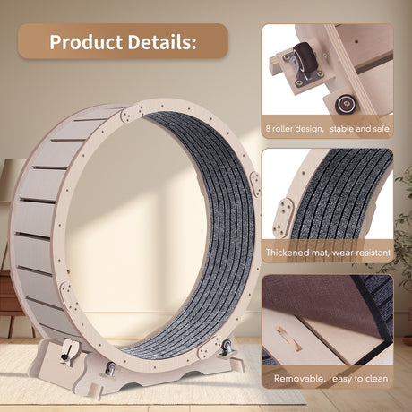Cat Exercise Wheel for Indoor Cats, Cat Running Wheel with Carpeted Runway, 41" Natural Wood Color - V.I.P Digital Presence