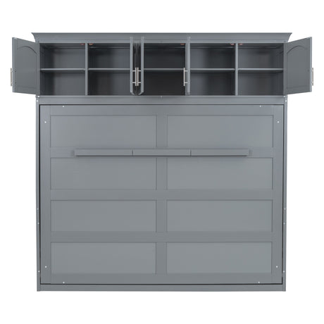 Full Size Murphy Bed Wall Bed with Top Cabinets,Gray - V.I.P Digital Presence