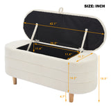 Elegant Upholstered Sherpa Fabric Storage Ottoman with Wood Legs, Storage Bench for Bedroom, Living Room, White - V.I.P Digital Presence