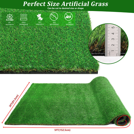3FTX5FT Outdoor Artificial Grass Runway Blanket, Thick and Realistic Fake Grass Roll Decoration 1.38 "Pile Height - V.I.P Digital Presence