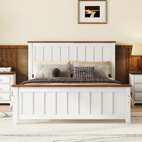 Full Size Wood Platform Bed Wooden Slat Support, Vintage Simple Bed Frame with Rectangular Headboard and Footboard, White - V.I.P Digital Presence