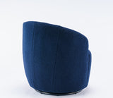 Teddy Fabric Swivel Accent Armchair Barrel Chair With Black Powder Coating Metal Ring Dark Blue - V.I.P Digital Presence