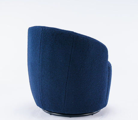 Teddy Fabric Swivel Accent Armchair Barrel Chair With Black Powder Coating Metal Ring Dark Blue - V.I.P Digital Presence