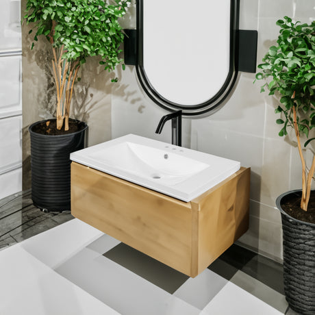 30" Single Bathroom Vanity Top with White Basin  3-Faucet Holes  Ceramic White - V.I.P Digital Presence