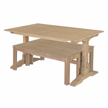 TREXM 3-piece retro dining table, rectangular stand table, and 2 4-person wooden stools (made of natural wood) - V.I.P Digital Presence
