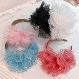 Solid color sequin flower wide edge girl style mesh headband - V.I.P Digital Presence