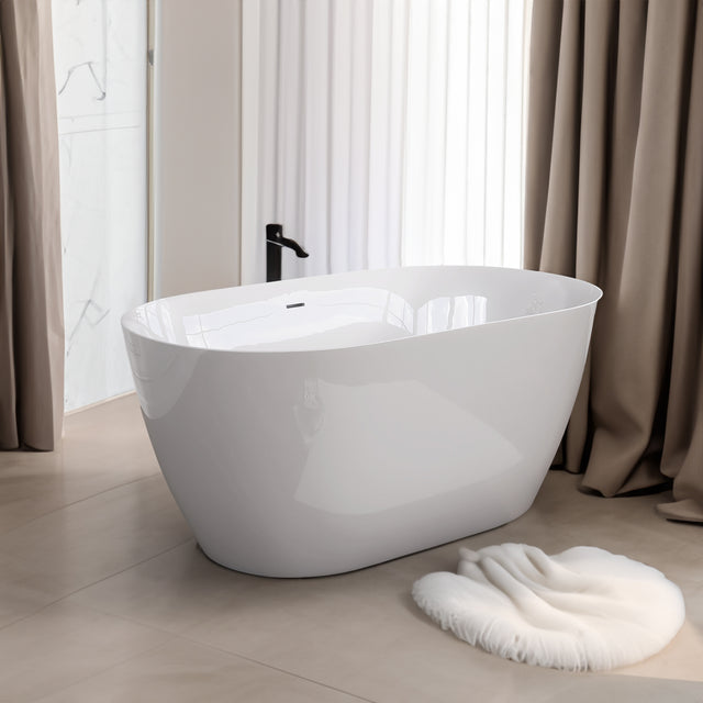 51 Inch Acrylic Freestanding Bathtub Contemporary Soaking White Tub with Overflow and Pop-up Drain Glossy White - V.I.P Digital Presence