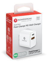 PowerPeak PD Wall Dual Port Charger 20W - White - V.I.P Digital Presence