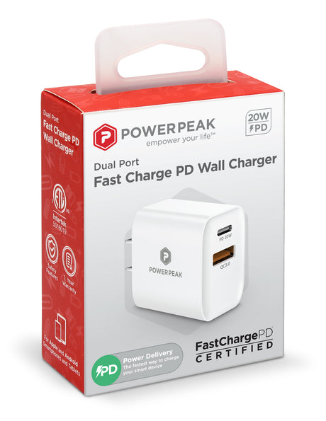 PowerPeak PD Wall Dual Port Charger 20W - White - V.I.P Digital Presence