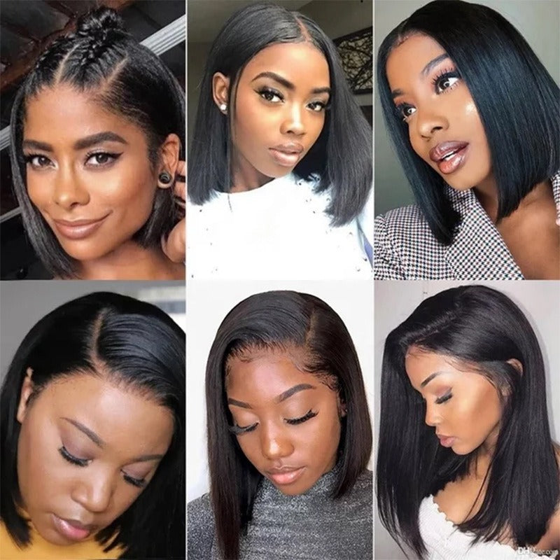 Bob lace wig female oriented front lace wig black short straight hair synthetic headband - V.I.P Digital Presence