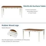 TOPMAX Mid-Century 6-Piece Wood Dining Table Set, Kitchen Table Set with Drawer  Upholstered Chairs and Bench  Butter Milk