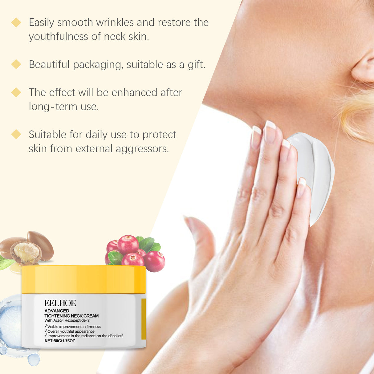 Firming And Whitening Neck Creme Reduces Neck Lines, Moisturizes And Tender Neck Skin