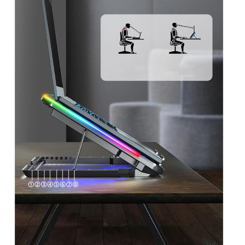 New Laptop Cooler Laptop Cooling Pad Notebook Gaming Cooler Stand with 6 LED Fan 2 USB Ports Phone Holder for 15.6in Laptop - V.I.P Digital Presence