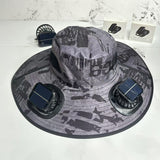 Solar fan hat: wide - brim bucket hat with 2 solar fans, men’s summer cap for outdoor fishing, camping, hiking. - V.I.P Digital Presence