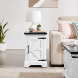 Farmhouse tea table bedside table rectangular farmhouse tea table with barn door and adjustable storage rack, white - V.I.P Digital Presence