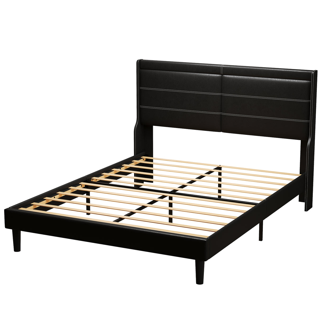 Stylish Queen Size PU Leather Upholstered Bed Frame Platform Bed Black - V.I.P Digital Presence