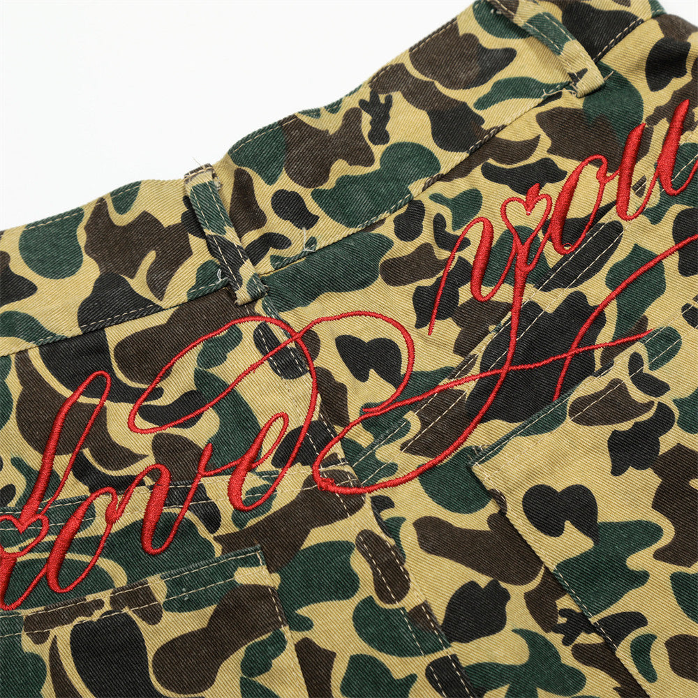 Camouflage Tiger Pattern Work Shorts Men's European and American Trendy Design Embroidered Letter Knife Loose Casual Five-Point Pants - V.I.P Digital Presence