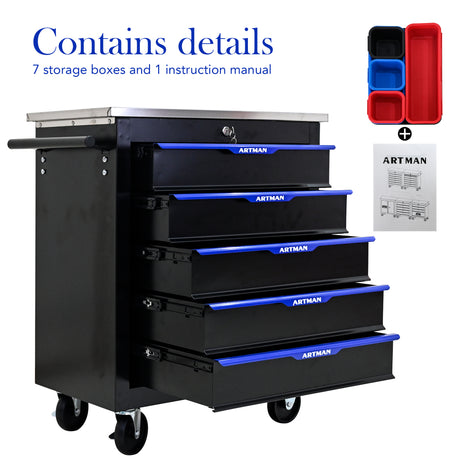 5 DRAWERS MULTIFUNCTIONAL TOOL CART WITH WHEELS-BLACK+BLUE - V.I.P Digital Presence