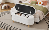 Elegant Upholstered Sherpa Fabric Storage Ottoman with Wood Legs, Storage Bench for Bedroom, Living Room, White - V.I.P Digital Presence