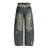 Punk Retro Washed Distressed Denim Wide-Leg Pants Men's Trendy Unique Design Loose Fit Flared Trousers - V.I.P Digital Presence