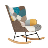Rocking Chair with ottoman, Mid Century Fabric Rocker Chair with Wood Legs and Patchwork Linen for Livingroom Bedroom - V.I.P Digital Presence