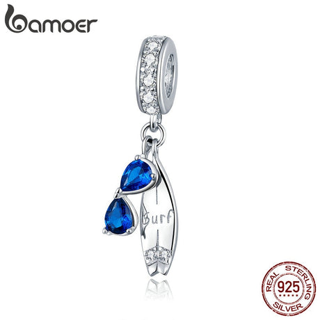 bamoer 2020 Summer Series Surfing with Sunglass Pendant Charm for Bracelet 925 Sterling Silver DIY Jewelry Accessories BSC263 - V.I.P Digital Presence