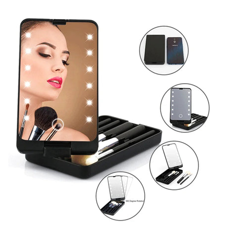 LED Folding Rotating Cosmetic Mirror Box with Brush - V.I.P Digital Presence