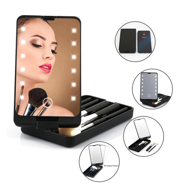 LED Folding Rotating Cosmetic Mirror Box with Brush - V.I.P Digital Presence