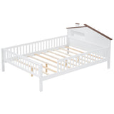 Full Size Wood Platform Bed with House-shaped Headboard, LED and Built-in Storage, White - V.I.P Digital Presence