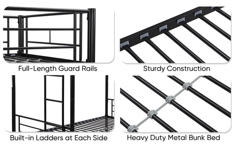 Twin bunk bed frame with trailer, metal bunk bed with sturdy guardrail and side ladder, can be divided into two beds, black - V.I.P Digital Presence