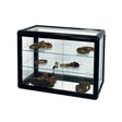 Tempered glass counter top display cabinet with sliding glass door and lock, standard aluminum frame - V.I.P Digital Presence