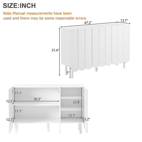 ON-TRANS Cream Style Shoe Cabinet with 5 Adjustable Solid Wood Legs, Large Storage Cabinet with Wave Doors, White - V.I.P Digital Presence
