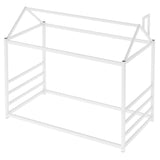 House Platform Bed with Roof and Chimney Design,White