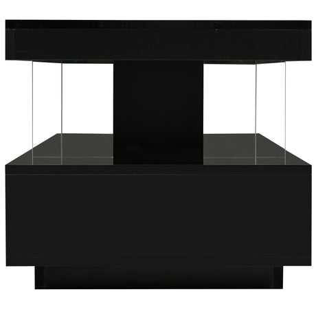 U-Can LED coffee table with storage space, modern central table with 2 drawers and display rack, equipped with LED lights, black - V.I.P Digital Presence